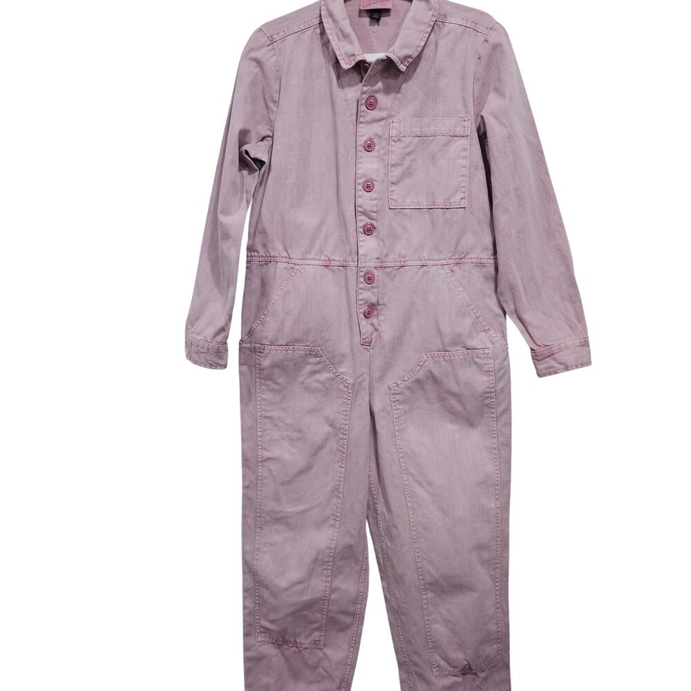 Universal Threads Pink Denim Baggy Button Jumpsuit Cargo Long Sleeve Size 2